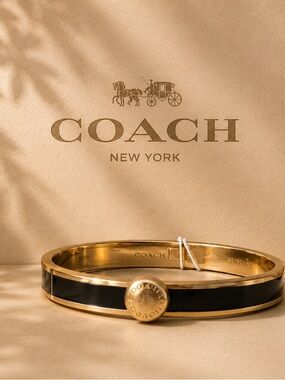 Coach Gold-Tone Bangle with Black Enamel Accent